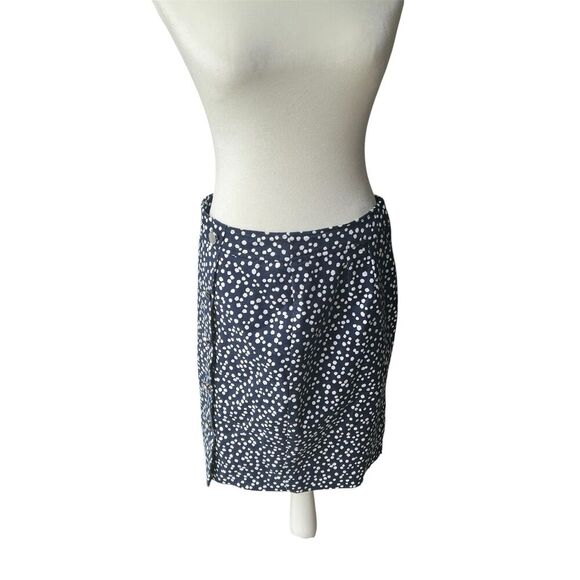 Talbots Skirt Navy Polka Dot Size 6 Buttons Cotton Blend Lined Classic Casual - Picture 1 of 8